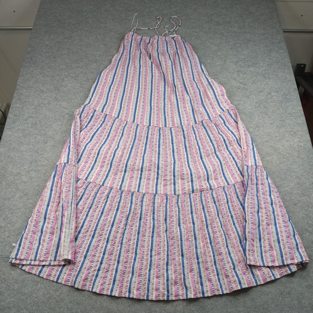LOFT Beach Dress Womens Medium Multicolor Stripe Halter Maxi Sundress Tiered